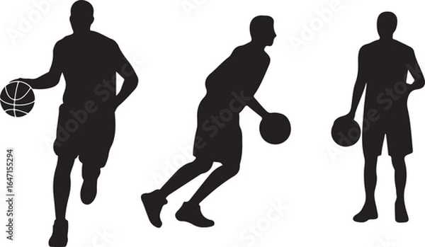 Fototapeta Basketball Player Silhouettes Vector Set Dribbling and Shooting Poses