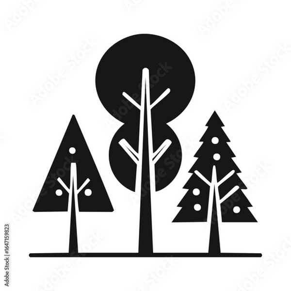 Fototapeta Minimalist trees on a dark background on transparent background