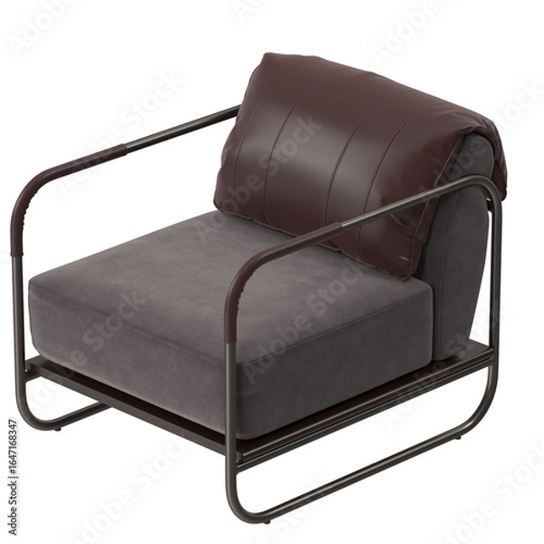 Obraz Minimalist Upholstered Chair with bronze frame, isolated.