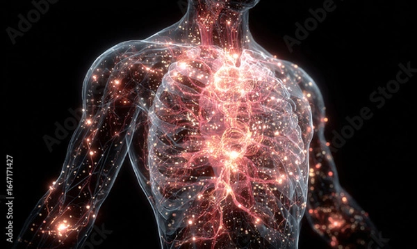 Fototapeta ANATOMÍA HUMANA DIGITAL SIMPLIFICADA CON RESPLANDOR