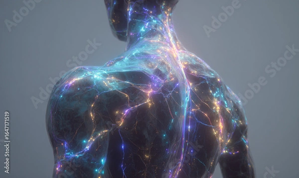 Fototapeta ANATOMÍA DIGITAL SIMPLIFICADA DEL CUERPO HUMANO CON RESPLANDOR