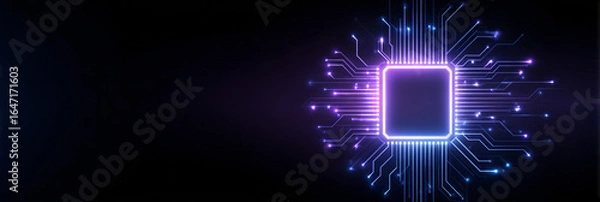 Fototapeta MICROCHIP DE IA SIMPLIFICADO CON CONEXIONES NEURONALES BRILLANTES
