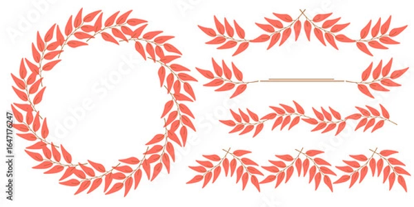 Fototapeta Autumn leaf frame and border set, dividers for fall themed design with ornate twig