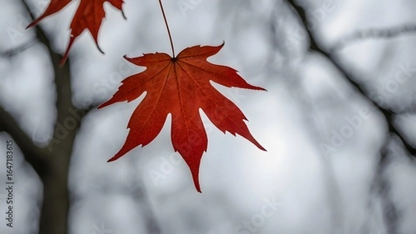 Fototapeta red maple leaf close-up with minimal sky background for copy space