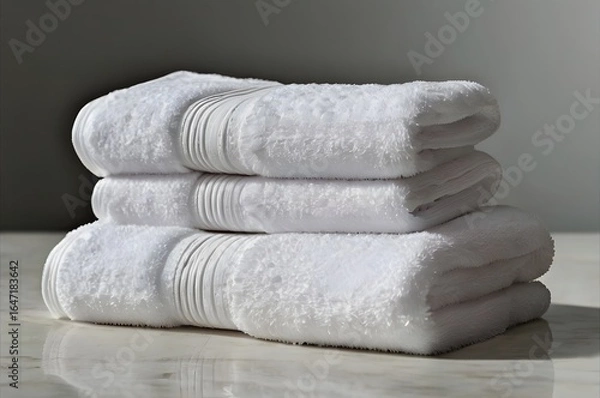 Fototapeta folded white towels stack on white table