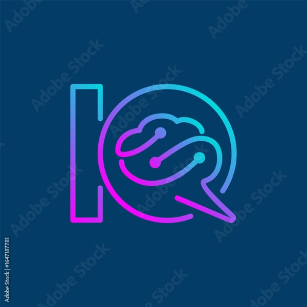 Fototapeta IQ brain technology logo design, IQ logo with brain icon on modern gradient color, modern minimalist brain tech logo concept suitable for AI company logo