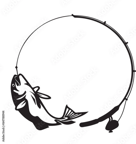 Obraz Fishing Rod and Fish Frame