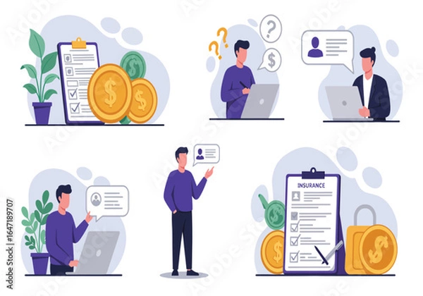 Fototapeta Comprehensive Set of Digital Finance, Insurance, and Customer Support Concepts Illustrations for Business and Online Services