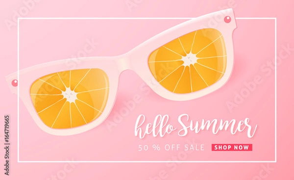 Fototapeta Summer sale background layout banners decorate with orange.voucher discount.Vector illustration template.