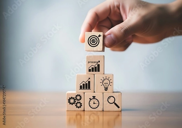 Fototapeta Concept of reaching goals, steps to success, strategy and planning business, business development, achieving target, and vision