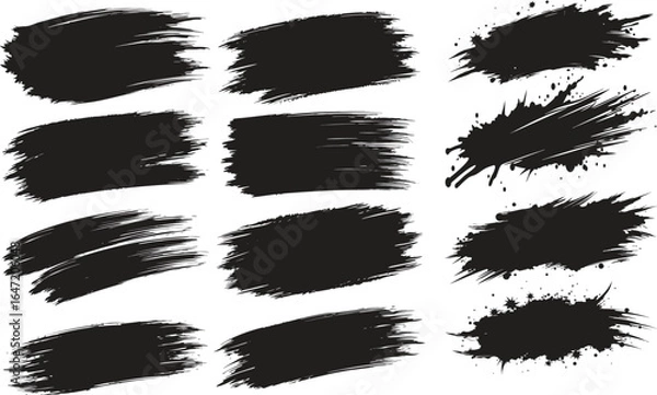 Fototapeta Vector black paint, ink brush stroke, brush, line or texture. vector abstract set with paint brush grunge texture on white background. Paintbrush strokes and ink smear stains