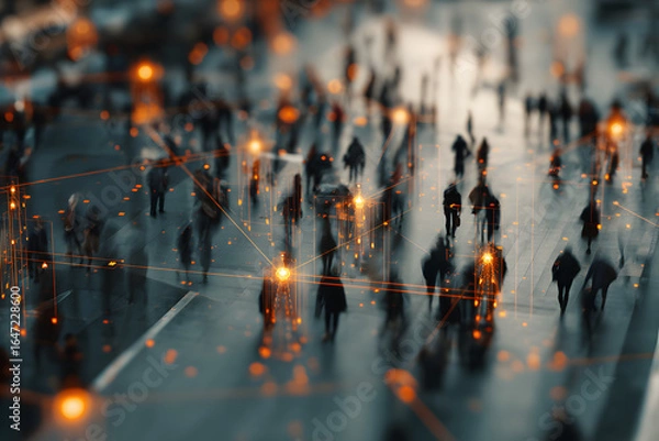 Fototapeta face recognition technology. Crime prevention measures using AI and personal identification technology in street surveillance cameras