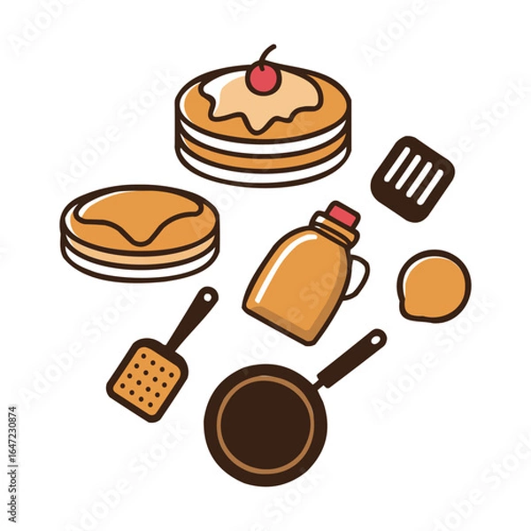 Fototapeta Breakfast Bonanza Pancake Stack Syrup Frying Pan and Spatulas A Culinary Dream for Delicious Morning Treats