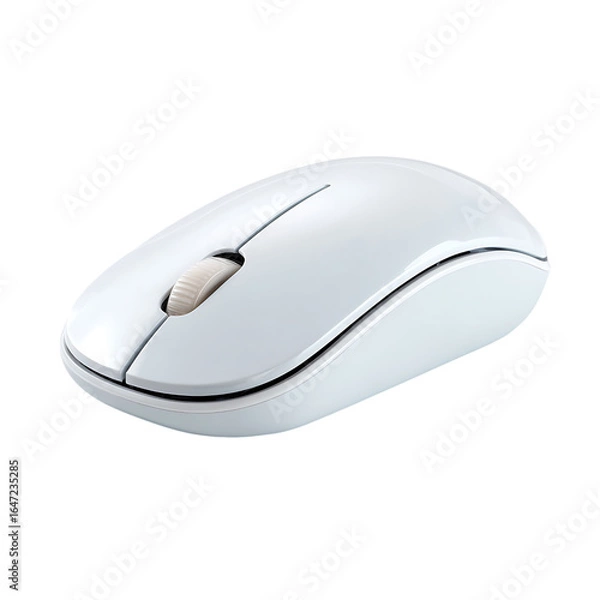 Fototapeta Sleek white wireless computer mouse for modern productivity and seamless navigation, perfect for any professional workspace.