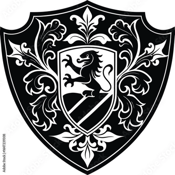 Fototapeta Medieval Heraldic Armorial Coat Silhouette Vector, design element, element, shape, black, ancient