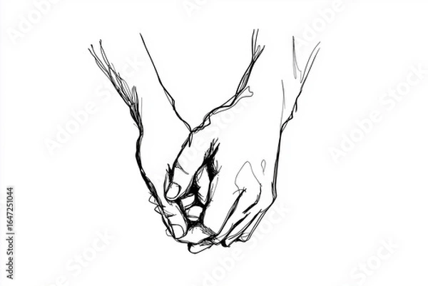 Fototapeta Minimalist line drawing of two hands gently holding each other, symbolizing connection, support, and empathy, clean white background for emotional healing,trusfull,lovely