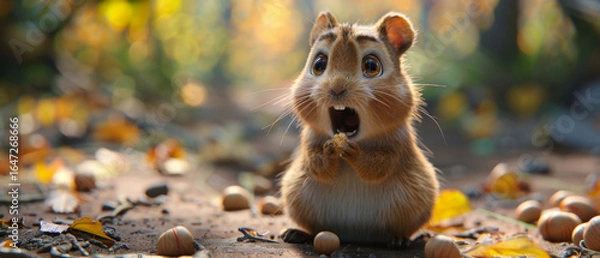 Fototapeta A shocked cartoon chipmunk character who just hit the jackpot