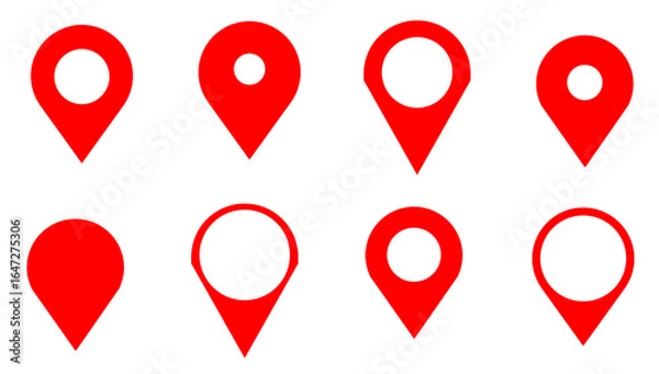 Fototapeta Red Location Pin Icons Set – Various Map Marker Designs