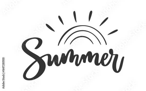Obraz Handwritten Summer word in black ink below half sun symbol, curved rays rising above text, bold playful casual brush stroke lettering, warm vibe minimal monochrome design, seasonal sunny mood concept