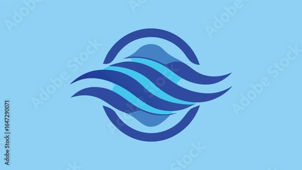 Fototapeta Abstract blue wave logo with oval frame and layered water effect vector illustration