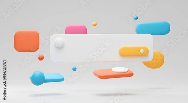 Fototapeta Abstract Geometric Composition with Pastel Shapes Floating on Grey Background