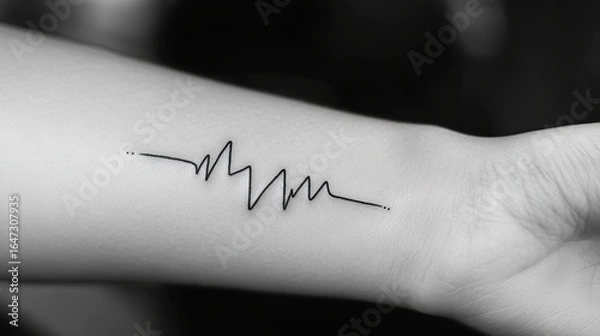 Fototapeta Minimalist tattoo of a heartbeat line on the wrist.