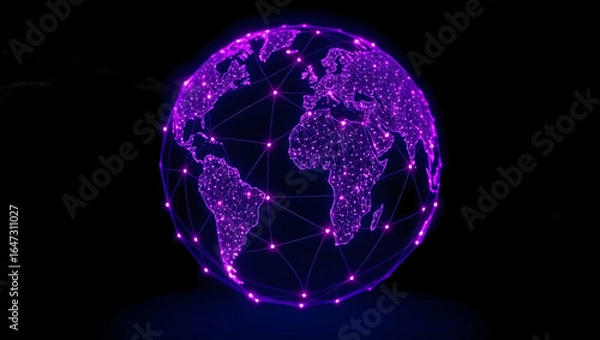 Fototapeta An illuminated digital representation of planet earth, glowing purple