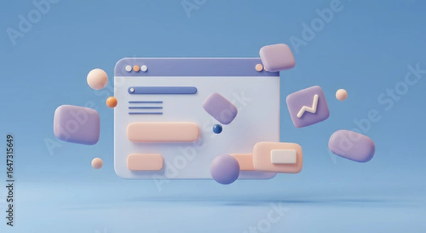 Fototapeta Abstract Webpage Interface with Lilac and Peach Floating Shapes