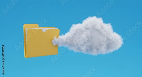 Fototapeta Yellow Folder with Data Cloud Against Light Blue Background