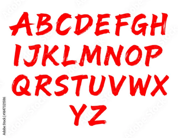 Obraz English alphabet done in bold red brush strokes in artistic calligraphy style for creative typography and design. Handwritten vector font with dry brush texture.
