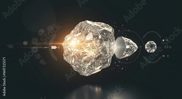 Fototapeta Crystalline Diamond Transformation From Rough to Polished on Transparent Background