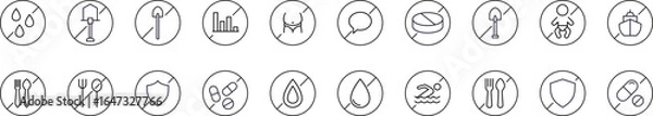 Fototapeta Forbidden Items Icon Set for UI, Placards, Books, Apps. Editable Stroke. Perfect for Web Sites, Books, Cards, Apps
