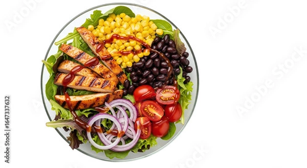Fototapeta Grilled chicken salad with black beans and corn isolated on transparent background