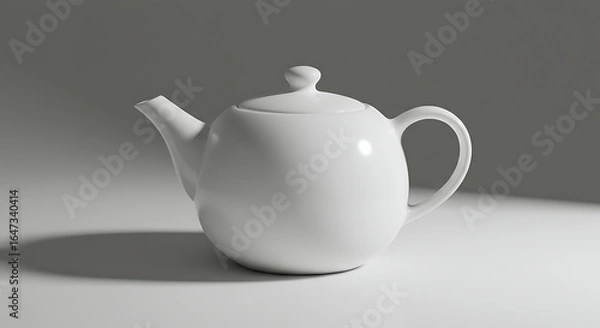 Fototapeta Elegant White Teapot: A Minimalist Still Life of a Clean, Round Teapot Against a Grey Backdrop, Showcasing Design and Simplicity