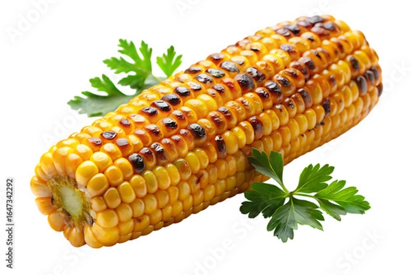 Fototapeta Grilled corn on the cob isolated - on a white background PNG. GENERATIVE AI