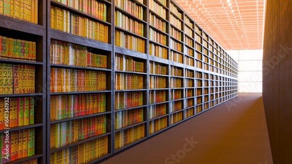 Obraz 架空のコミック雑誌が大量に並ぶ本棚
