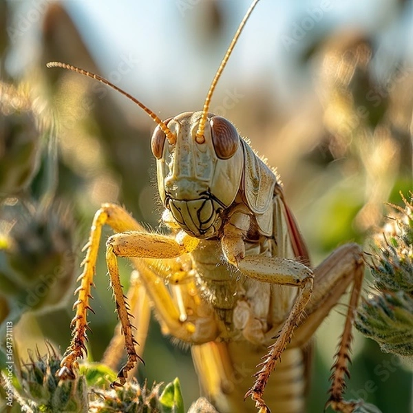 Fototapeta Locust invasion in a wheat field.