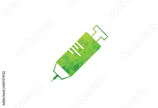 Fototapeta Low Poly with Syringe, injection logo design, Vector design Concept