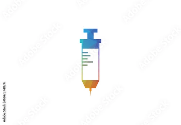 Fototapeta Low Poly with Syringe, injection logo design, Vector design Concept