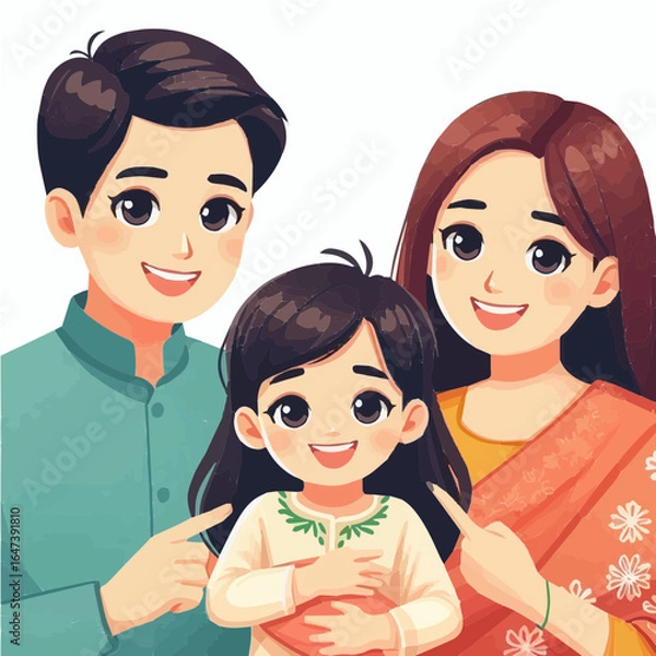 Obraz Smiling Family Portrait: A loving family is seen beaming with happiness, perfectly encapsulated in a digital portrait of familial love, unity, and joy.