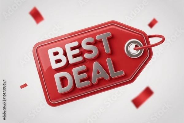 Fototapeta Red best deal tag with string attachment on white background