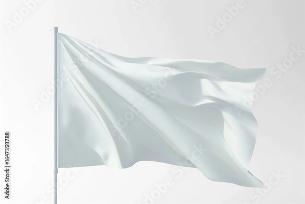 Fototapeta A White Flag in the Wind: A blank white flag flutters gracefully in the wind, its pristine surface conveying a message of surrender, peace, or a fresh start. It’s a symbol of truce and tranquility.