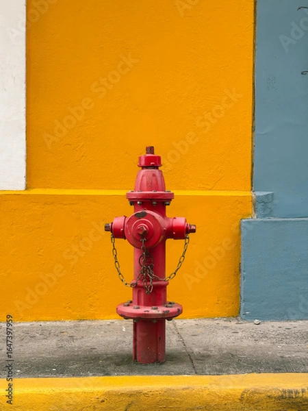 Obraz Red Fire Hydrant Against Colorful Wall