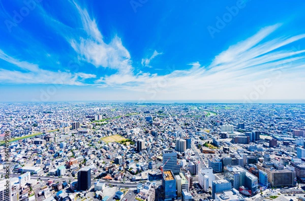 Obraz 浜松駅 の 南側 海側 の 遠州灘 を 望む パノラマビュー 【 浜松市 の 都市風景 】