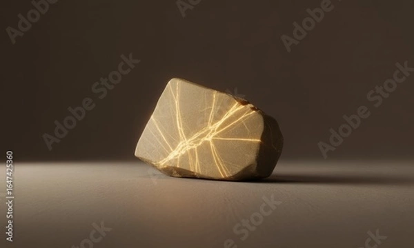 Fototapeta A light-toned, cracked stone object, lit from the side