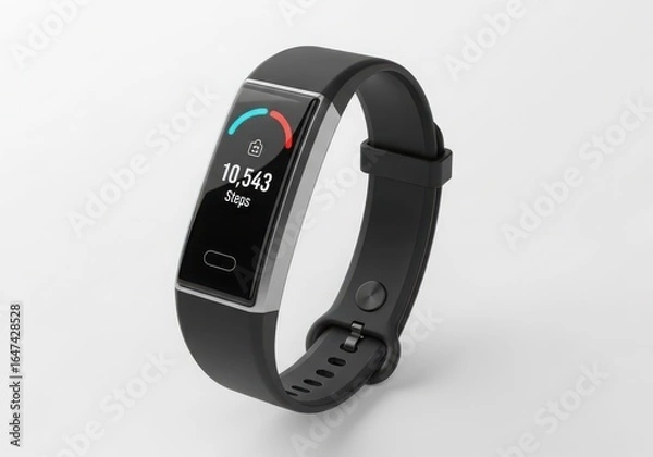 Fototapeta Fitness tracker isolated on white background displaying steps and heart rate