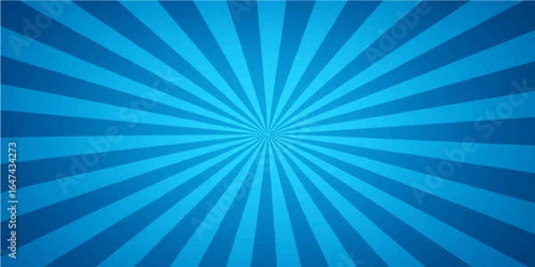 Fototapeta Bright blue starburst rays on a vintage radial pattern background