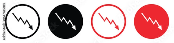 Fototapeta Downward Trend Arrow Icon – Falling Bar Chart, Business Loss & Decrease Concept.