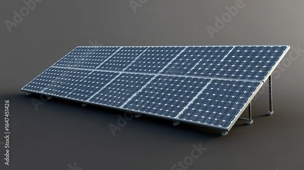 Obraz A group of solar panels arranged in a rectangular formation on a dark gray surface with metal supports