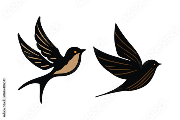Fototapeta vector illustration of a bird,  bird silhouette vector,  bird vector illustration, bird logo vector black and white.